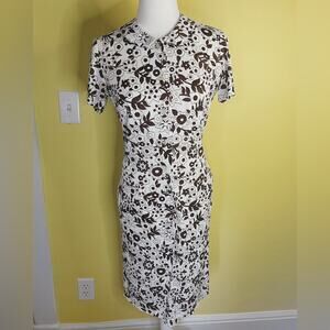 Vintage 1970s brown floral button up collared dress